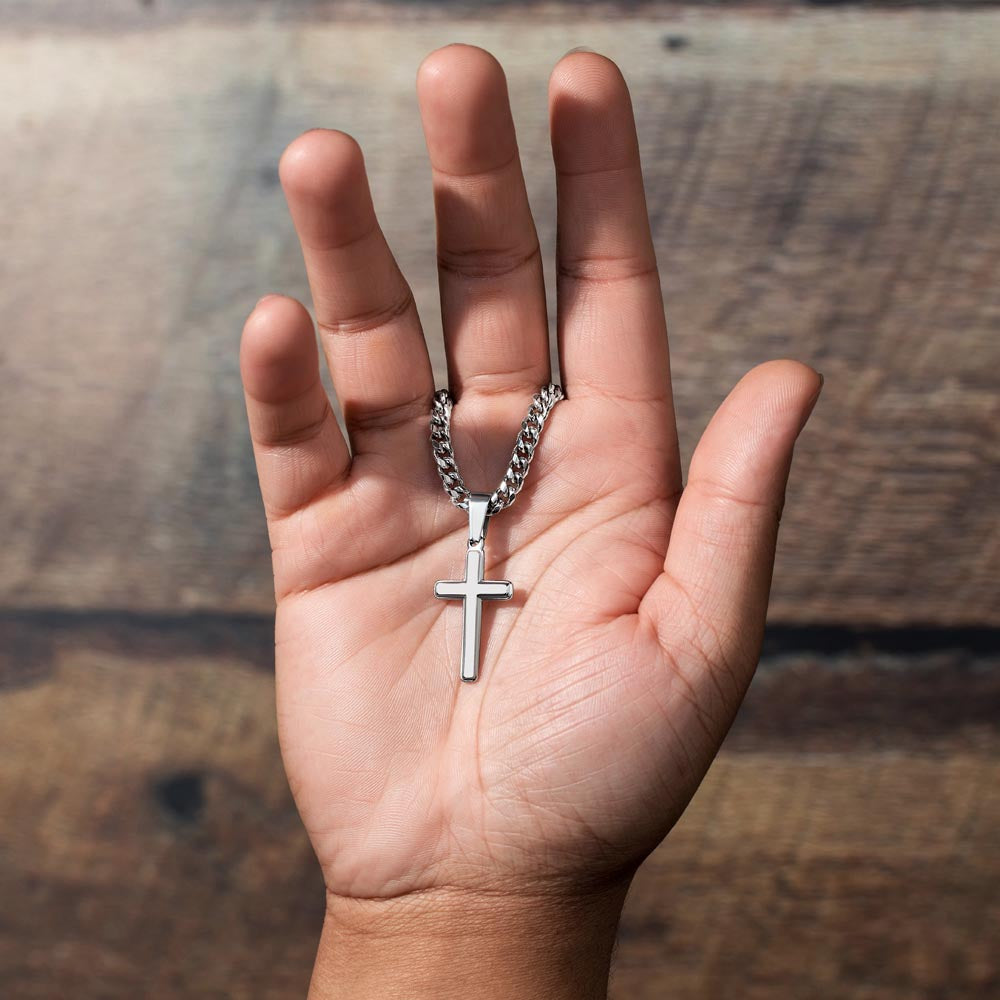To My Handsome Man, From Wife - Cuban Link Chain with Artisian Cross