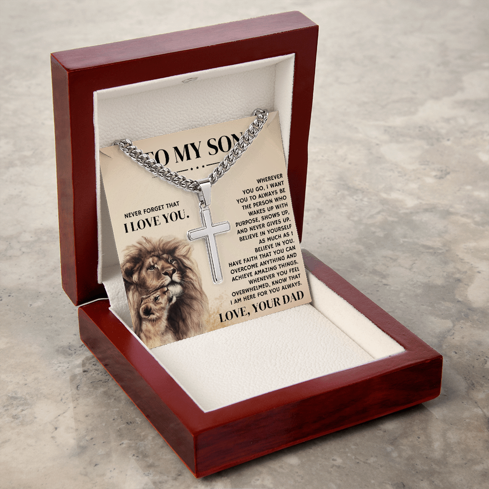 To My Son, From Dad - Cuban Link Chain With Artisian Cross