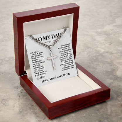 To My Dad, From Daughter - Cuban Link Chain with Artisian Cross