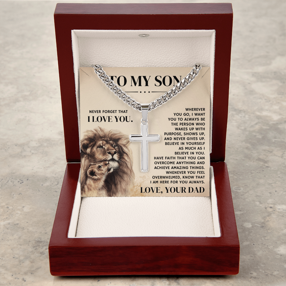 To My Son, From Dad - Cuban Link Chain With Artisian Cross