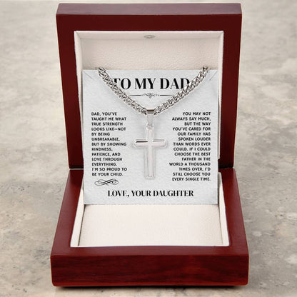 To My Dad, From Daughter - Cuban Link Chain with Artisian Cross