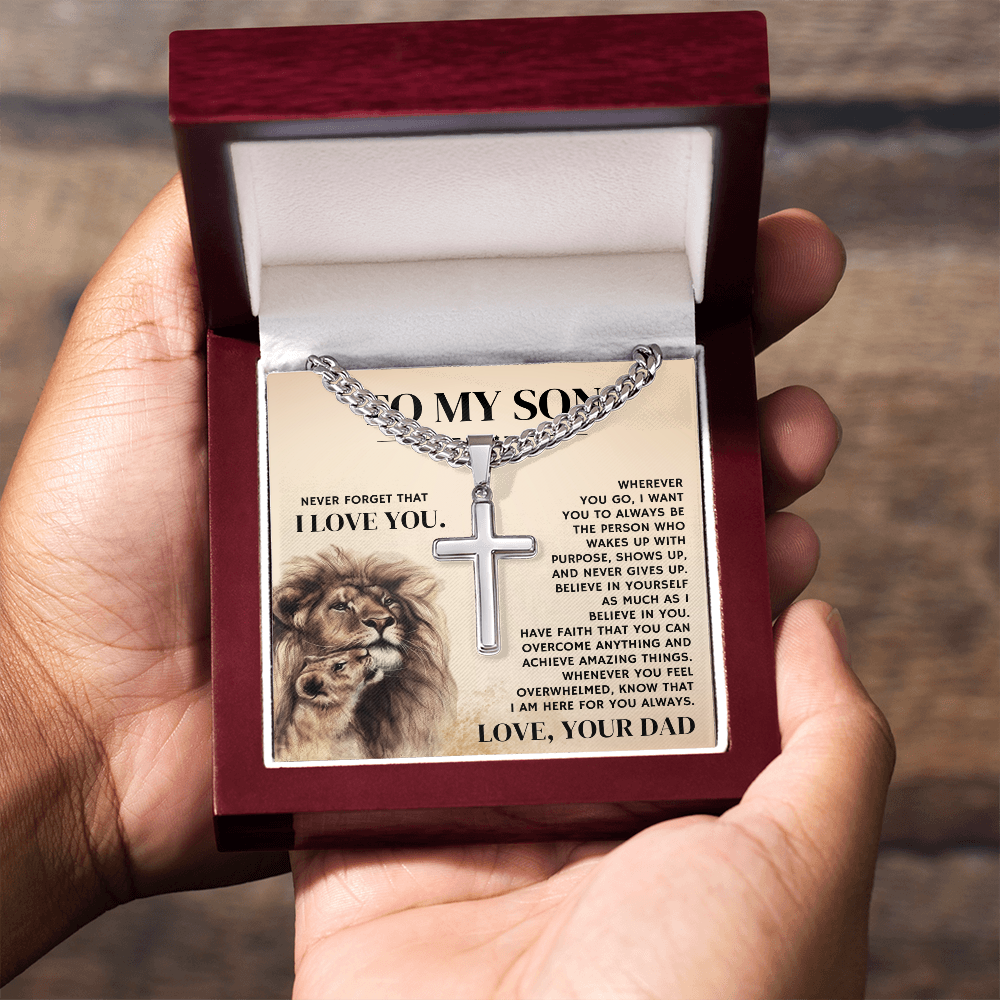 To My Son, From Dad - Cuban Link Chain With Artisian Cross
