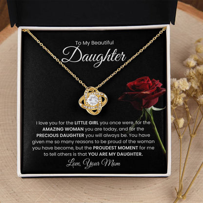 To My Beautiful  Daughter, From Mom - Love Knot Necklace