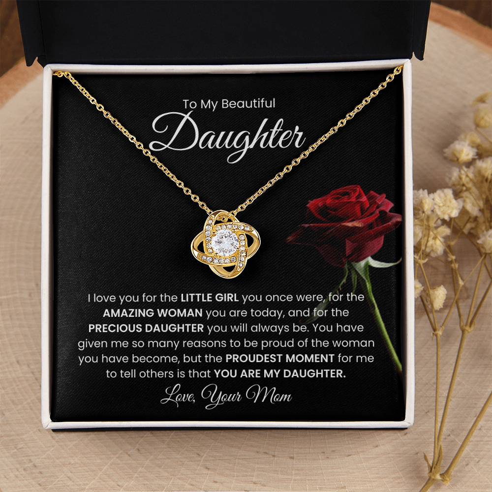 To My Beautiful  Daughter, From Mom - Love Knot Necklace