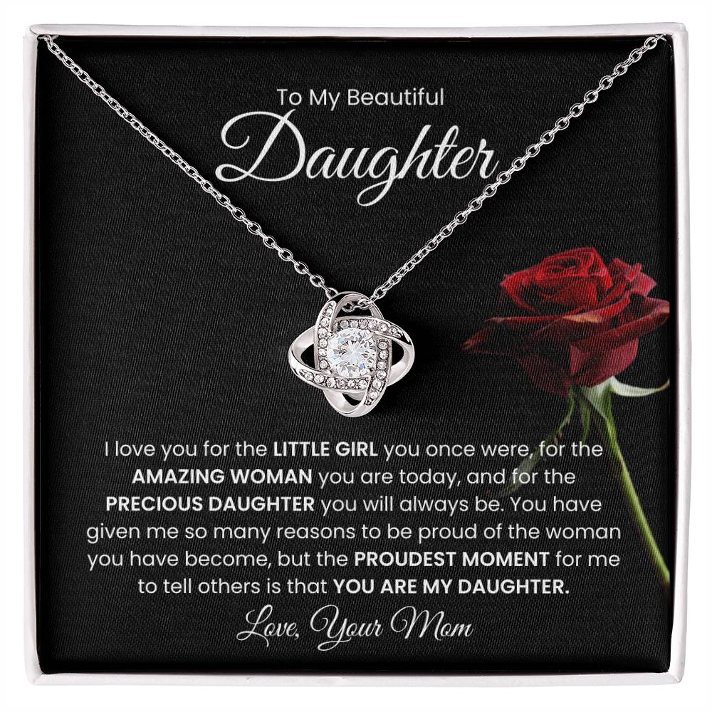 To My Beautiful  Daughter, From Mom - Love Knot Necklace