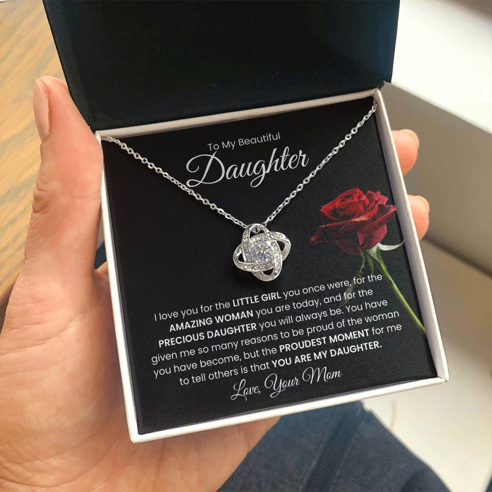 To My Beautiful  Daughter, From Mom - Love Knot Necklace
