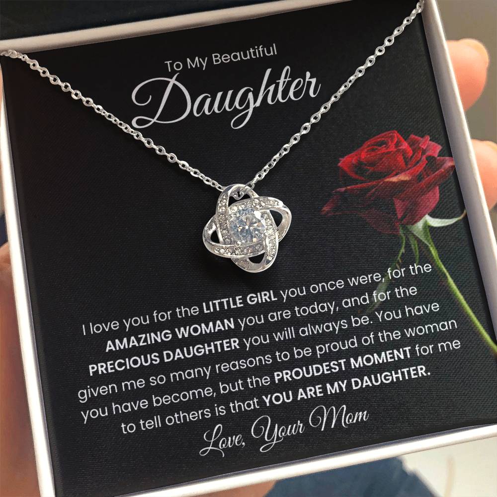 To My Beautiful  Daughter, From Mom - Love Knot Necklace