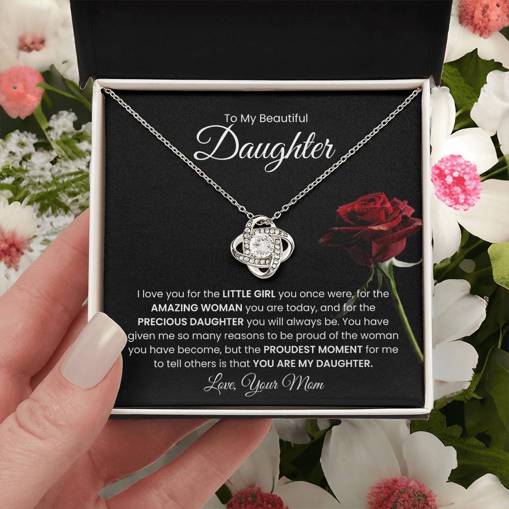 To My Beautiful  Daughter, From Mom - Love Knot Necklace