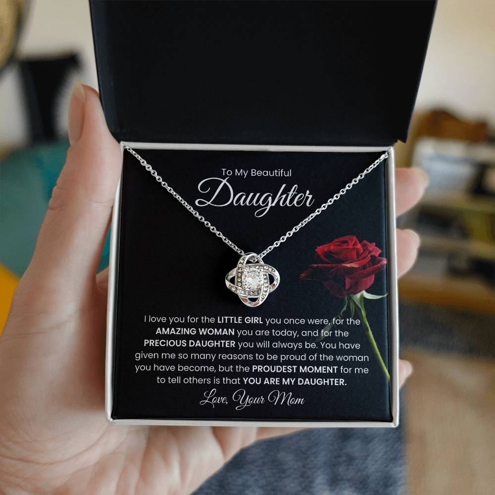 To My Beautiful  Daughter, From Mom - Love Knot Necklace