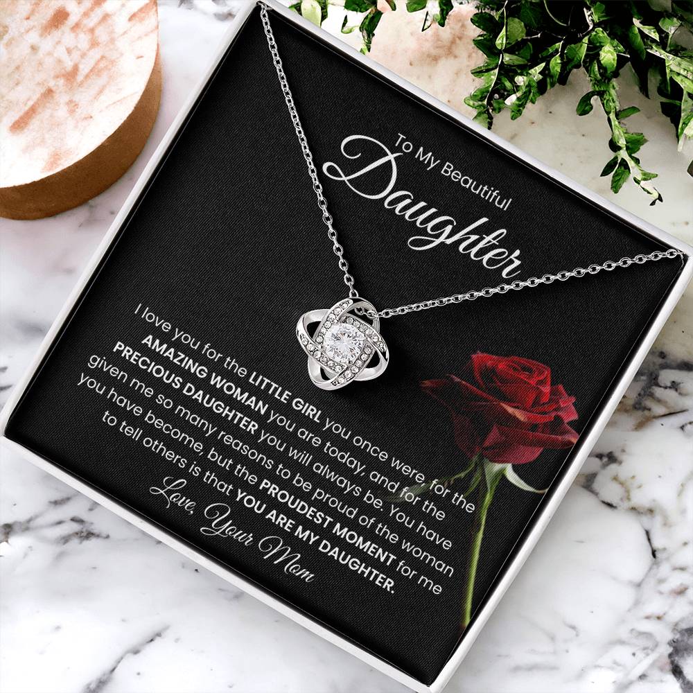 To My Beautiful  Daughter, From Mom - Love Knot Necklace