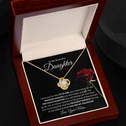 To My Beautiful  Daughter, From Mom - Love Knot Necklace