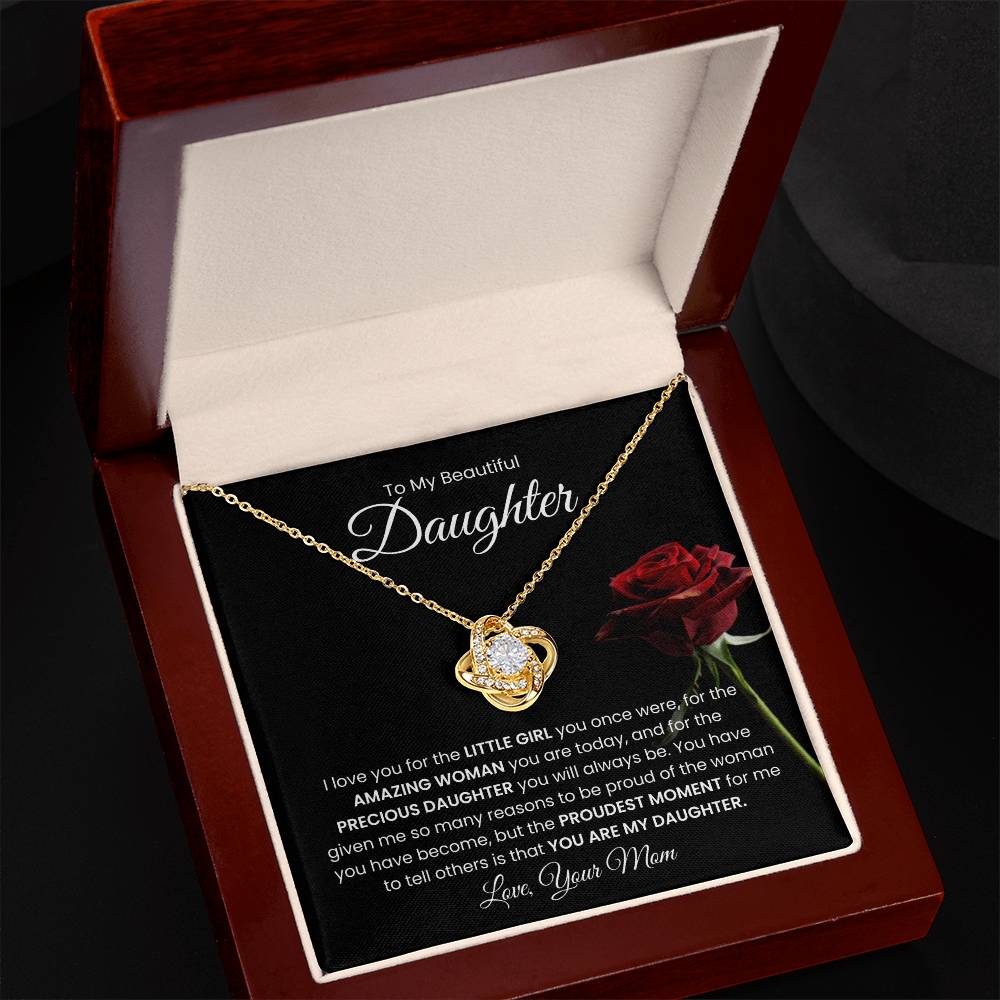 To My Beautiful  Daughter, From Mom - Love Knot Necklace
