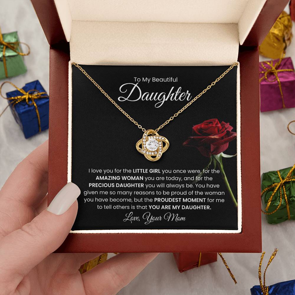 To My Beautiful  Daughter, From Mom - Love Knot Necklace