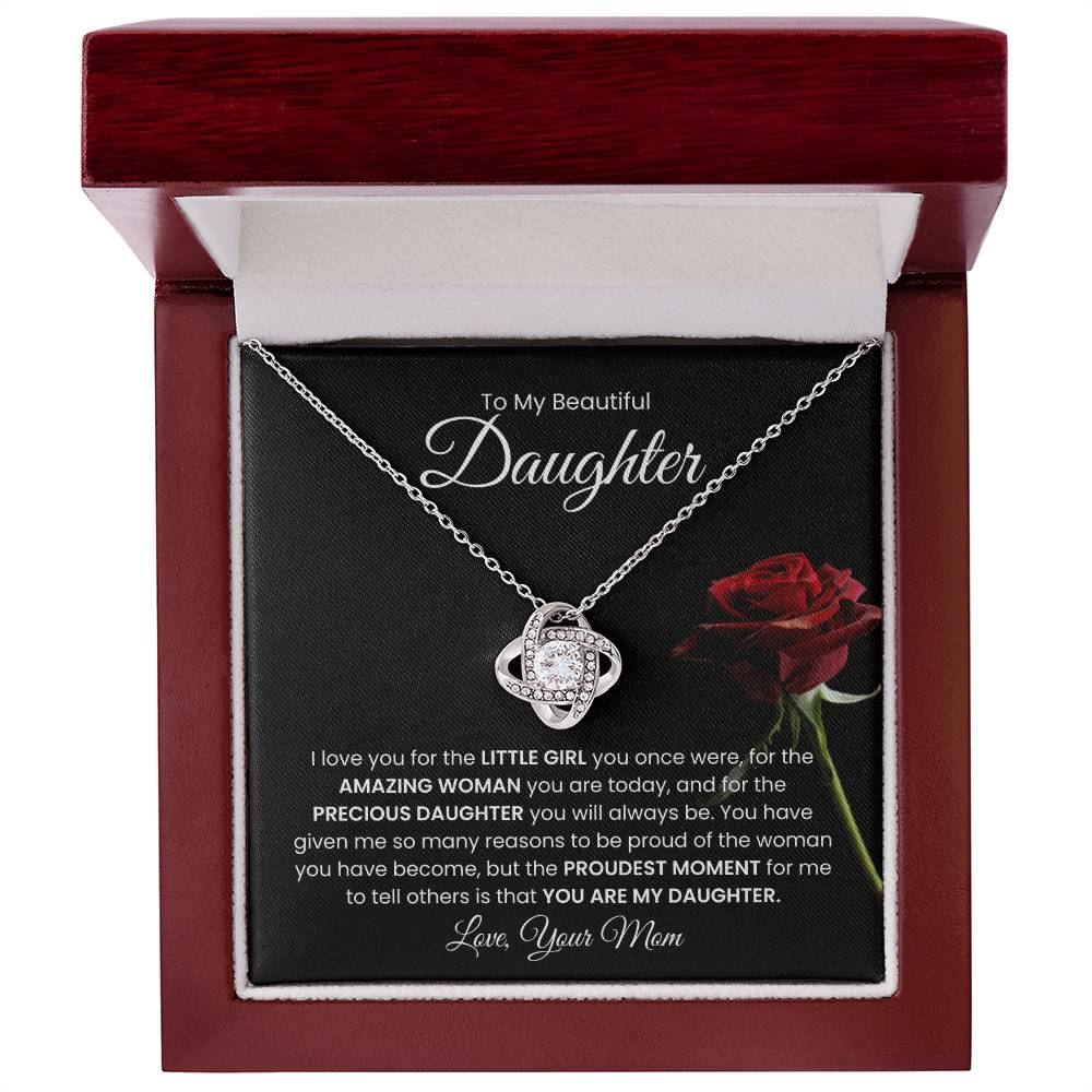 To My Beautiful  Daughter, From Mom - Love Knot Necklace
