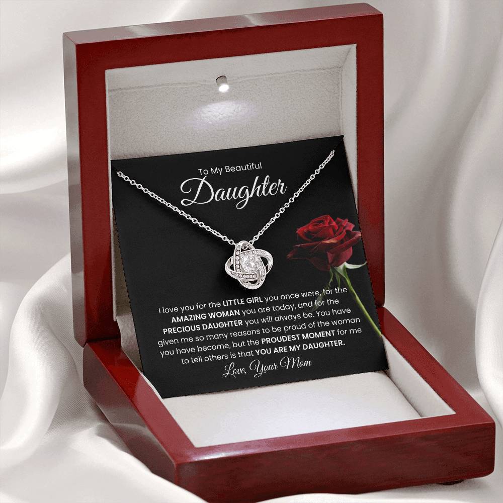 To My Beautiful  Daughter, From Mom - Love Knot Necklace
