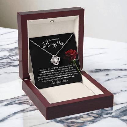 To My Beautiful  Daughter, From Mom - Love Knot Necklace