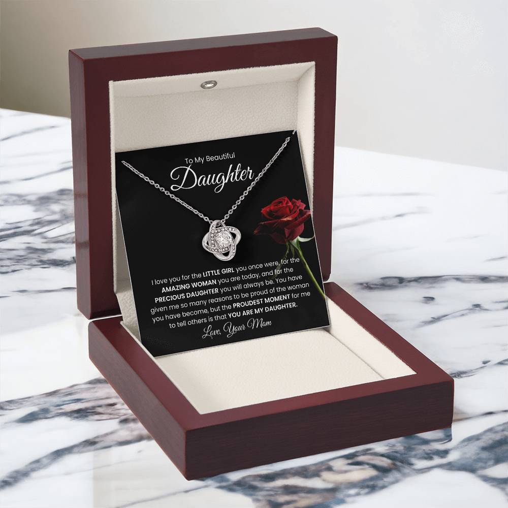 To My Beautiful  Daughter, From Mom - Love Knot Necklace