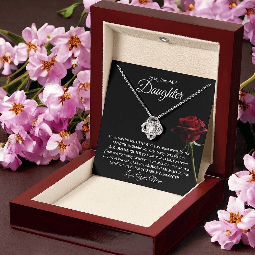 To My Beautiful  Daughter, From Mom - Love Knot Necklace