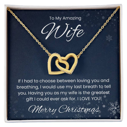To My Amazing Wife, Merry Christmas - Interlocking Heart Necklace