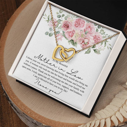 To My Beautiful Mother in Law, I Love You - Interlocking Heart Necklace