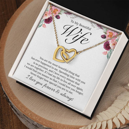 To My Beautiful Wife, I Love You - Interlocking Heart Necklace