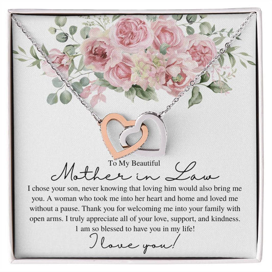 To My Beautiful Mother in Law, I Love You - Interlocking Heart Necklace