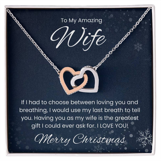 To My Amazing Wife, Merry Christmas - Interlocking Heart Necklace