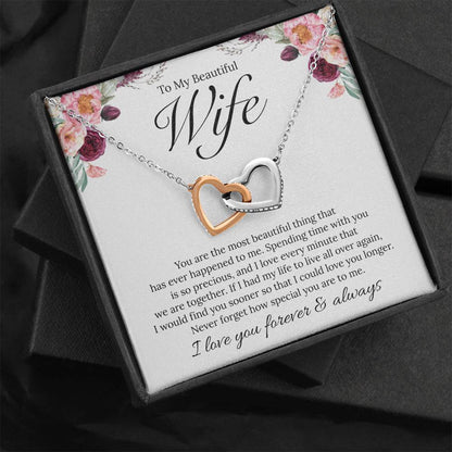 To My Beautiful Wife, I Love You - Interlocking Heart Necklace