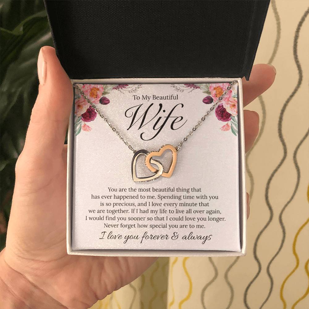 To My Beautiful Wife, I Love You - Interlocking Heart Necklace