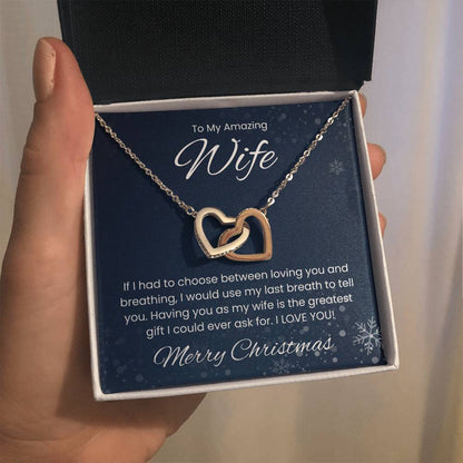 To My Amazing Wife, Merry Christmas - Interlocking Heart Necklace