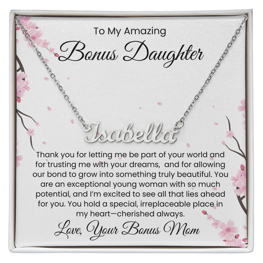 To My Bonus Daughter, From Bonus Mom - Name Necklace