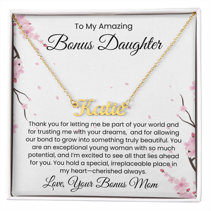 To My Bonus Daughter, From Bonus Mom - Name Necklace
