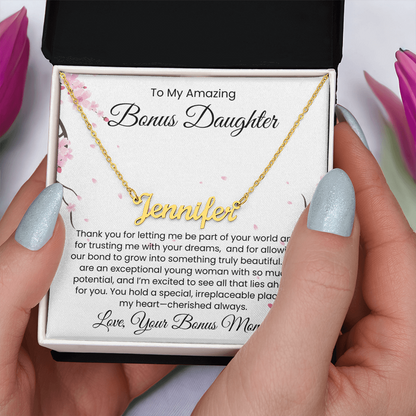 To My Bonus Daughter, From Bonus Mom - Name Necklace