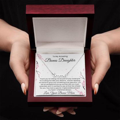 To My Bonus Daughter, From Bonus Mom - Name Necklace