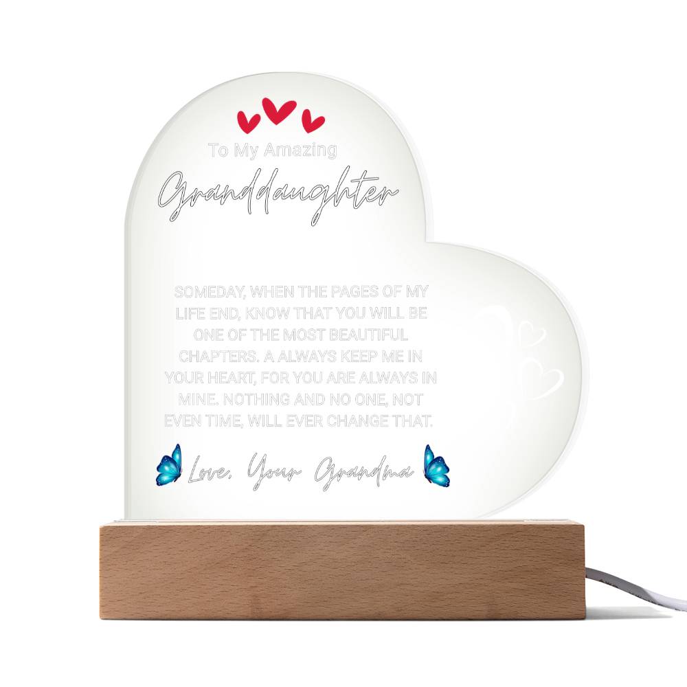 To My Amazing Granddaughter, From Grandma - Acrylic Heart Plaque