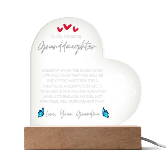 To My Amazing Granddaughter, From Grandma - Acrylic Heart Plaque