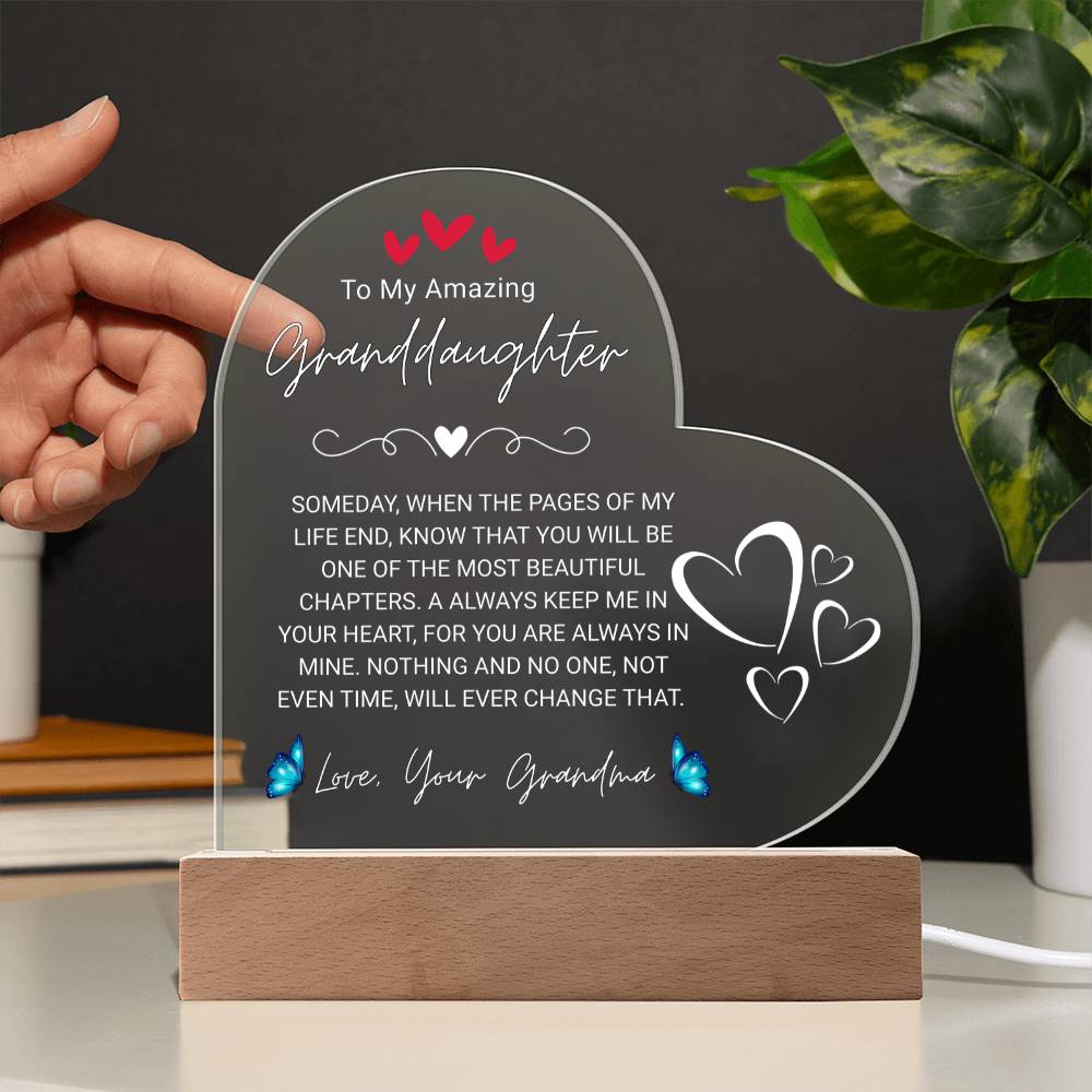 To My Amazing Granddaughter, From Grandma - Acrylic Heart Plaque