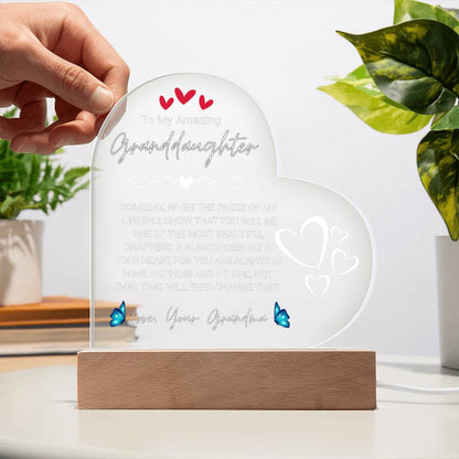 To My Amazing Granddaughter, From Grandma - Acrylic Heart Plaque