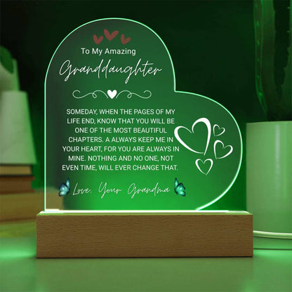 To My Amazing Granddaughter, From Grandma - Acrylic Heart Plaque