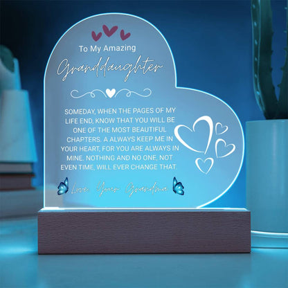 To My Amazing Granddaughter, From Grandma - Acrylic Heart Plaque