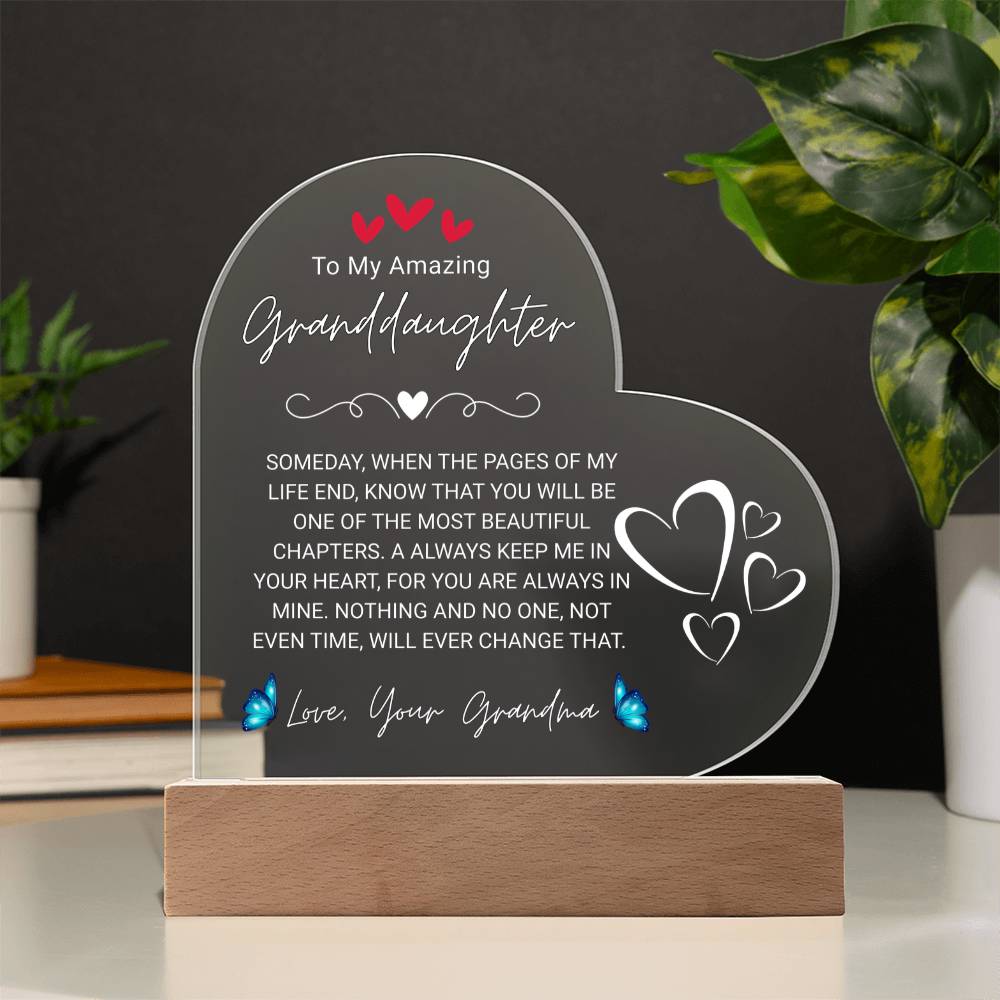To My Amazing Granddaughter, From Grandma - Acrylic Heart Plaque