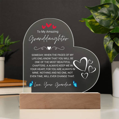 To My Amazing Granddaughter, From Grandma - Acrylic Heart Plaque