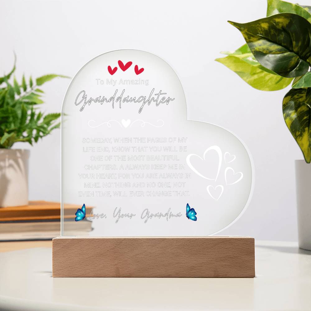 To My Amazing Granddaughter, From Grandma - Acrylic Heart Plaque