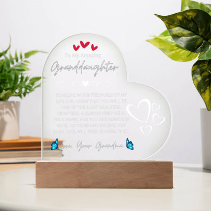 To My Amazing Granddaughter, From Grandma - Acrylic Heart Plaque