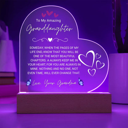 To My Amazing Granddaughter, From Grandma - Acrylic Heart Plaque