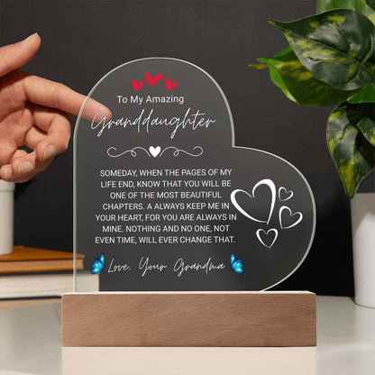 To My Amazing Granddaughter, From Grandma - Acrylic Heart Plaque