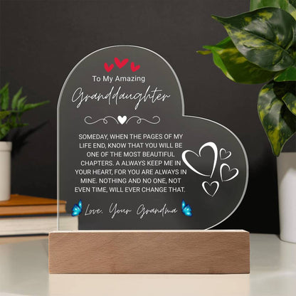To My Amazing Granddaughter, From Grandma - Acrylic Heart Plaque