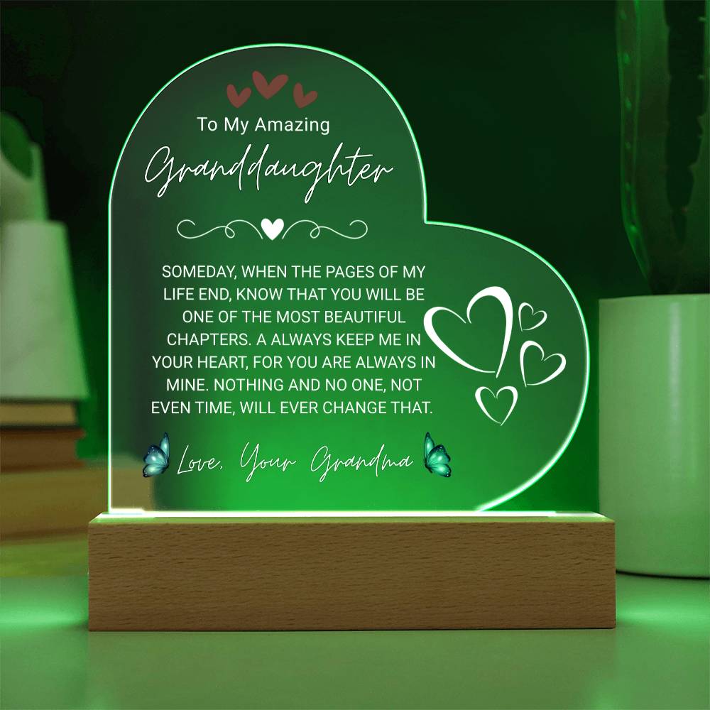 To My Amazing Granddaughter, From Grandma - Acrylic Heart Plaque
