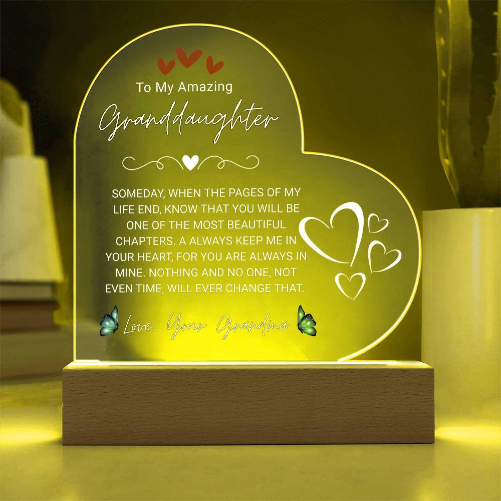 To My Amazing Granddaughter, From Grandma - Acrylic Heart Plaque