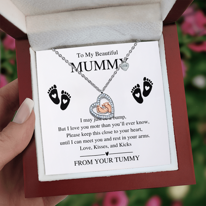 To My Beautiful Mummy, From Your Tummy - Baby Feet Heart Necklace